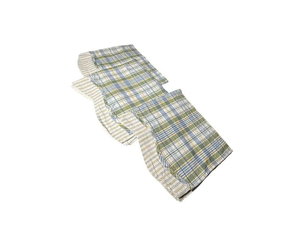 Set of 3 Park Designs Vintage Valances Short Curtains Plaid Stripe Green Blue
